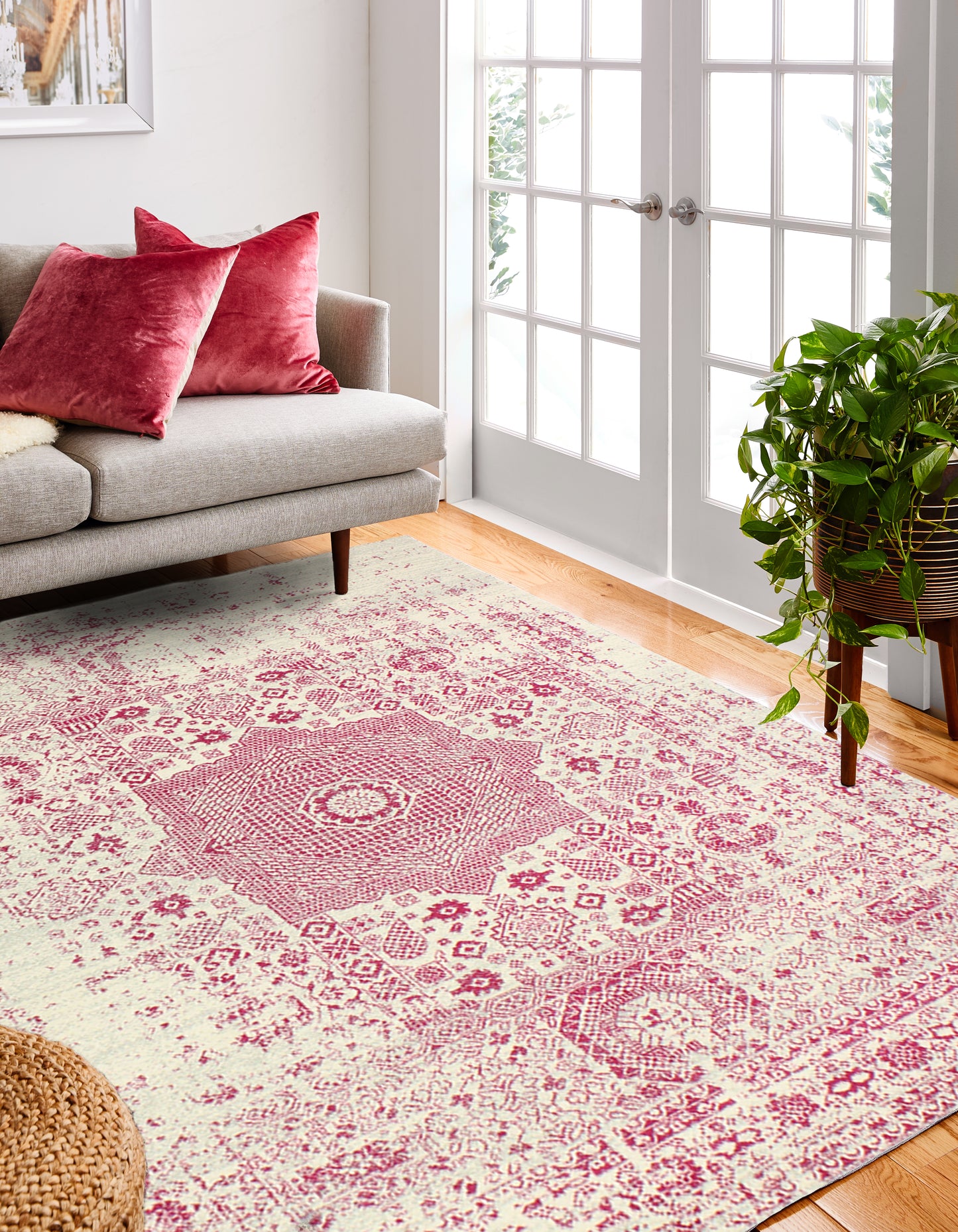 Fanny Area Rug, Ivory Fuchsia